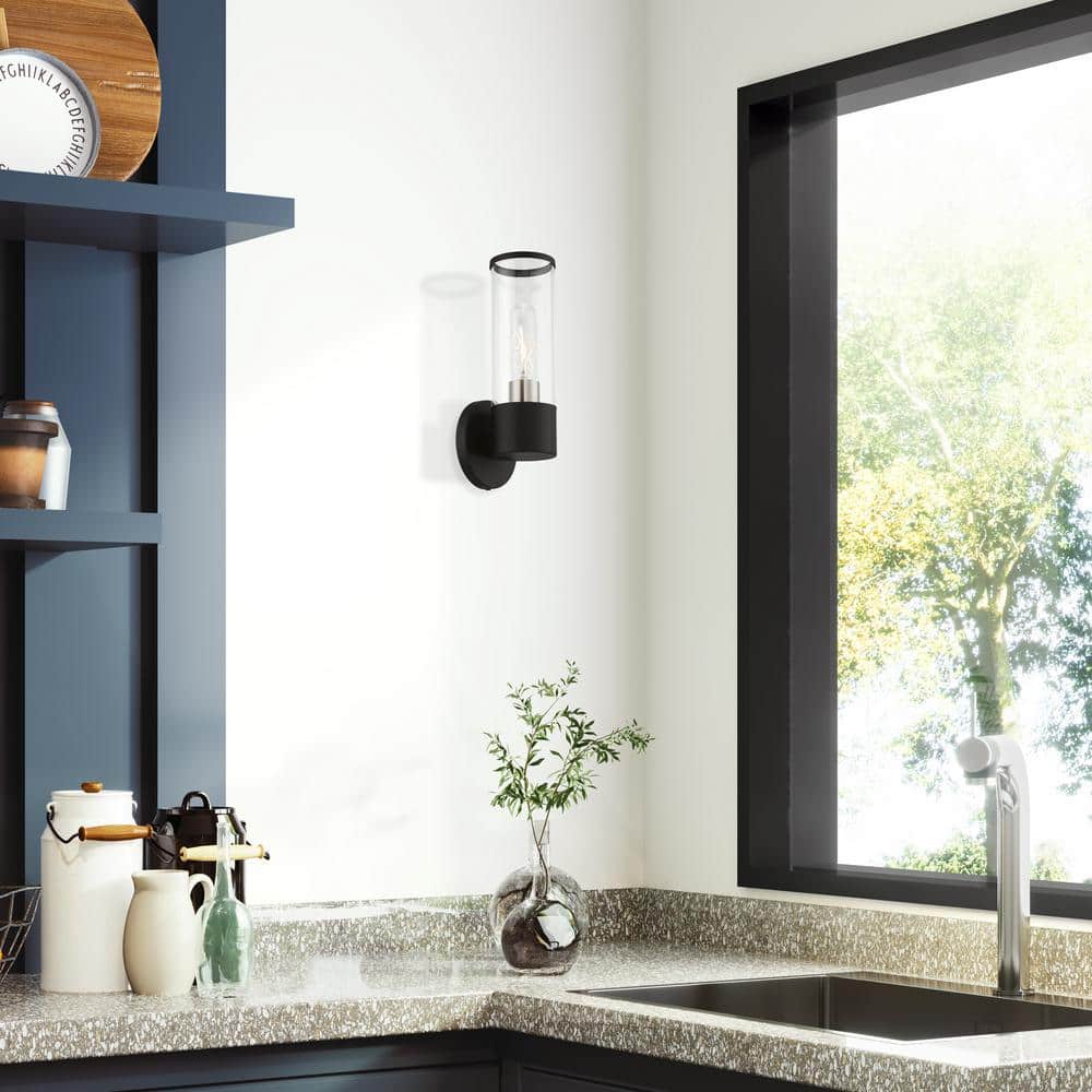 Sleek Urban Black and Nickel Dimmable Glass Sconce