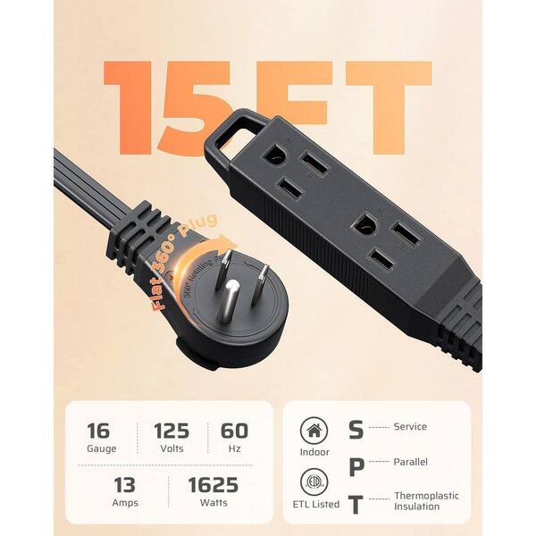 thumbnail image 2 of EPICORD 8Ft Outdoor Extension Cord – 3 Grounded Outlets, 16/3 SPT-3, 13 Amp 2 of 3