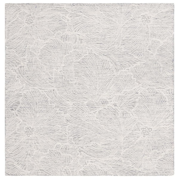 SAFAVIEH Ebony Gray/Ivory 6 ft. x 6 ft. Floral Square Area Rug