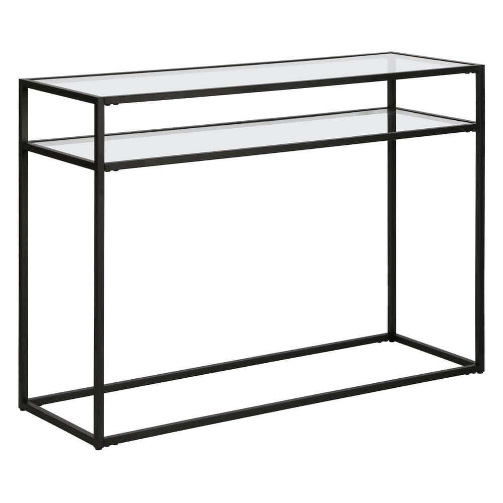Marissa 42'' Blackened Bronze Console Table with Tempered Glass Shelves