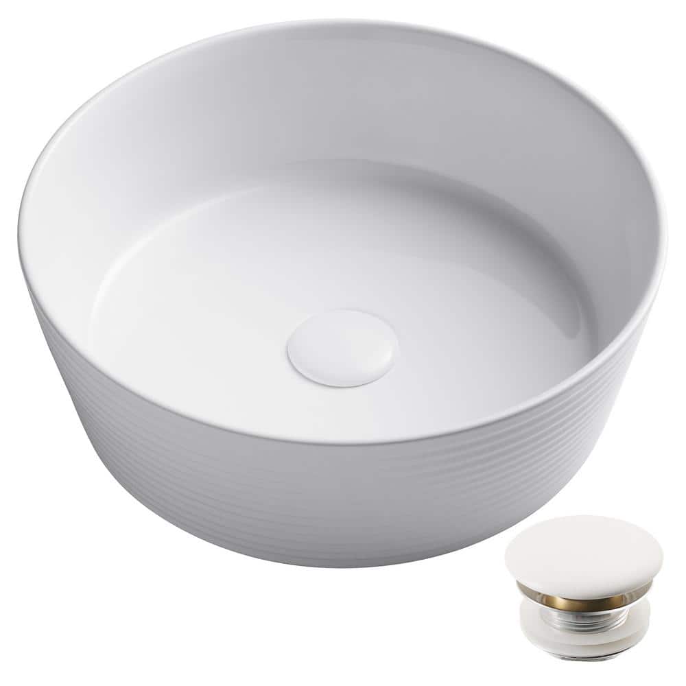 Viva Round White Ceramic Vessel Sink with Pop-Up Drain