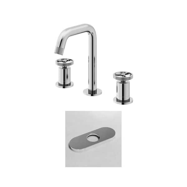 Cass 8 in. Widespread Double Handles Faucet with 5.5 in. Deck Plate in Chrome (2-Piece Set)