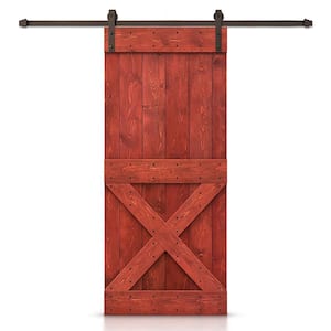 Mini X 22 in. x 84 in. Cherry Red Stained DIY Wood Interior Sliding Barn Door with Hardware Kit