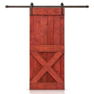 Mini X 44 in. x 84 in. Cherry Red Stained DIY Wood Interior Sliding Barn Door with Hardware Kit