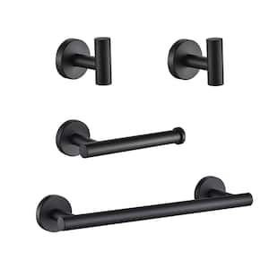 Bathroom Accessories Set Wall Mounted 4Piece Towel Bar, Toilet Paper Holders and 2 Robe Hooks Matte Black