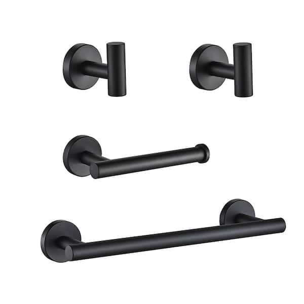 FORIOUS Bathroom Accessories Set Wall Mounted 4Piece Towel Bar, Toilet Paper Holders and 2 Robe Hooks Matte Black