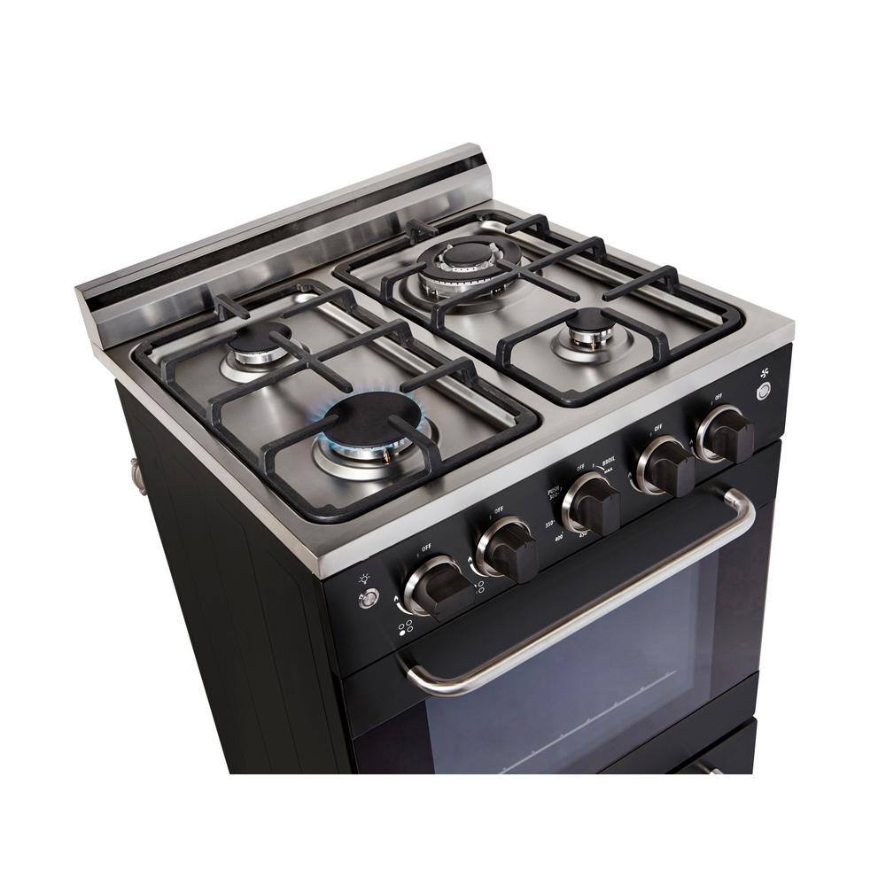 Sleek Modern 24" Black Freestanding Gas Convection Range