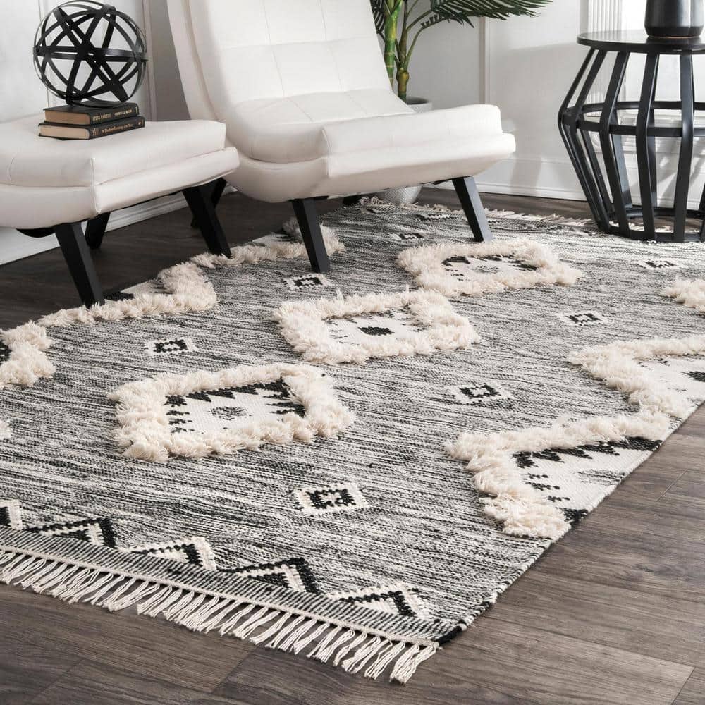 Savannah Moroccan Fringe 33" Black Wool Runner Rug