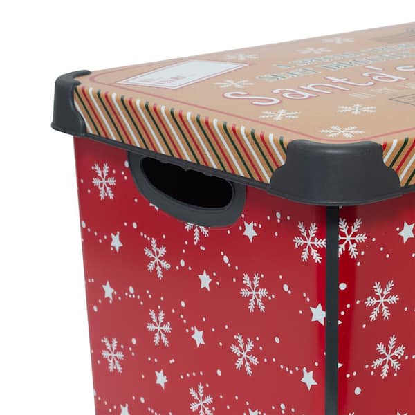 Simplify Santa's Elves Red Design Polypropylene Storage Tote Bin