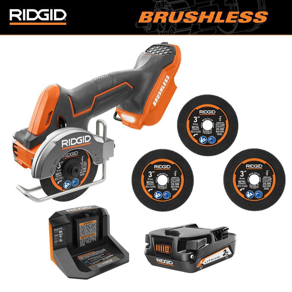RIDGID 18V SubCompact Brushless Cordless in. Multi-Material Saw Kit with  (6) Cutting Wheels, 2.0 Ah Battery, and 18V Charger R87547KN-AC7CW32 The  Home Depot