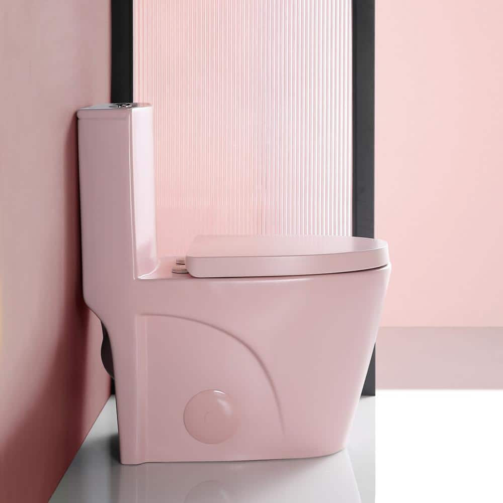 Pink Elongated Free Standing Dual Flush Toilet with Seat