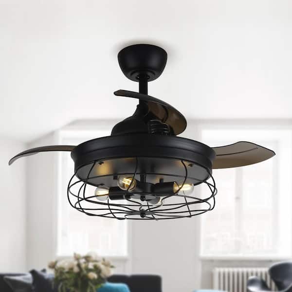 36 in. Black Downrod Mount Retractable Ceiling Fan with Light Kit and Remote Control