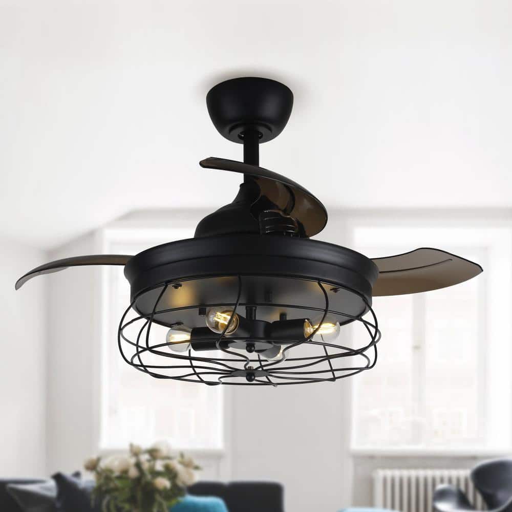 36 in. Downrod Mount Retractable 3-Blade Black Ceiling Fan with Light Kit and Remote Control price history on PriceWatchPro