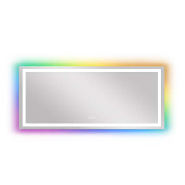 WELLFOR 84 in. W x 32 in. H RGB Rectangular Frameless Anti-Fog Wall Mounted Bathroom Vanity Mirror
