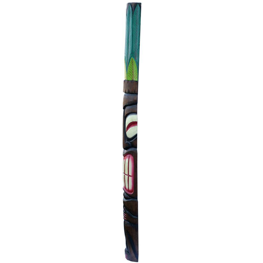 60" Brown and Green Hand-Carved Wooden Tiki Mask