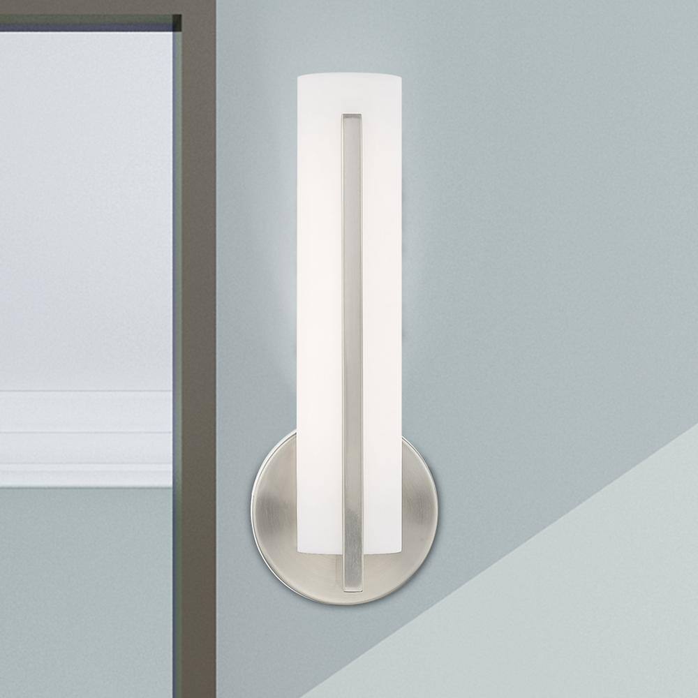 Sleek Brushed Nickel Vanity Wall Sconce with Satin White Shade