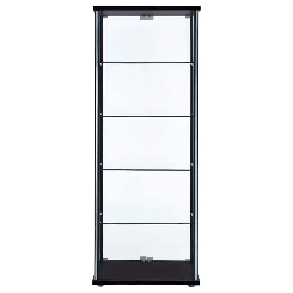 Transitional Black Pine Curio Cabinet with Glass Shelves