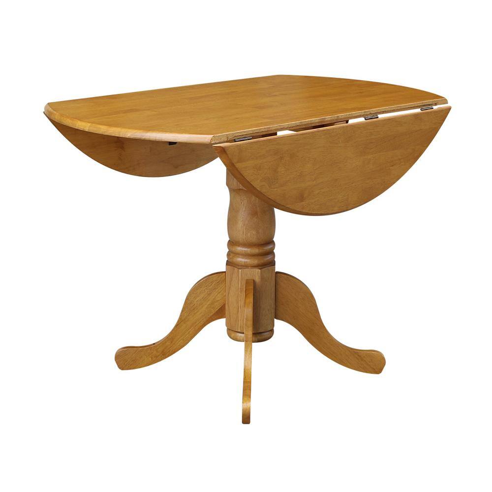 Contemporary 44.5" Round Oak Wood Extendable Dining Table
