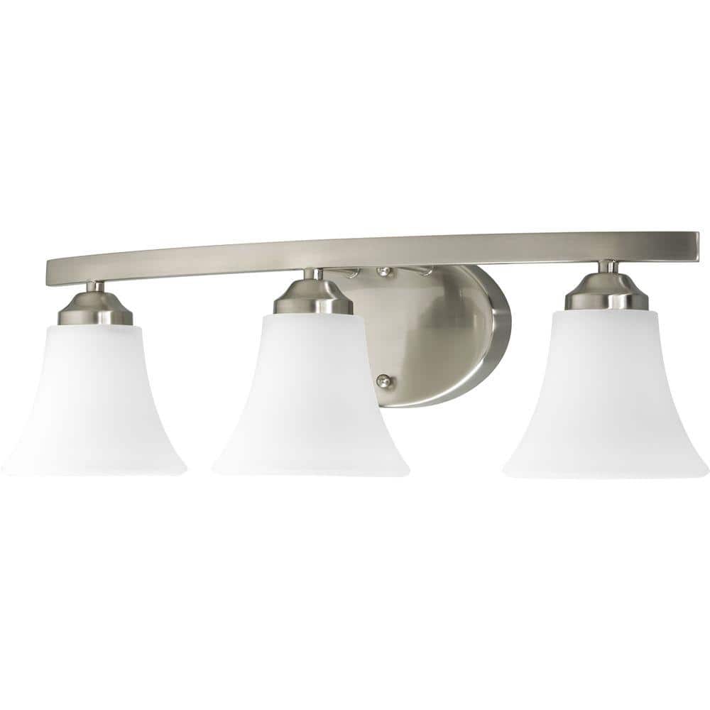 Brushed Nickel 3-Light Bath Fixture with Etched Glass Shades