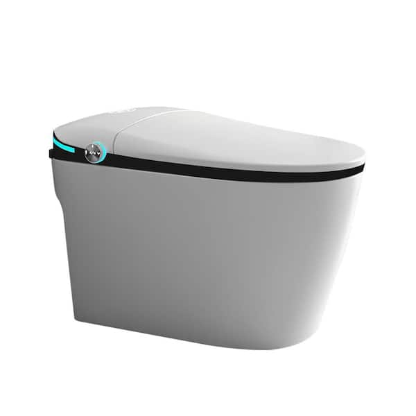 Smart Toilet with Bidet Seat Built-in with Intelligent Toilet Auto Open/Close Seat and Foot Sensor in White