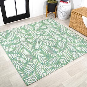 Nevis Palm Frond Cream/Green 5 ft. Square Indoor/Outdoor Area Rug