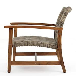 Hampton Grey Armed Polyethylene Faux Rattan Outdoor Patio Arm Chair (4-Pack)