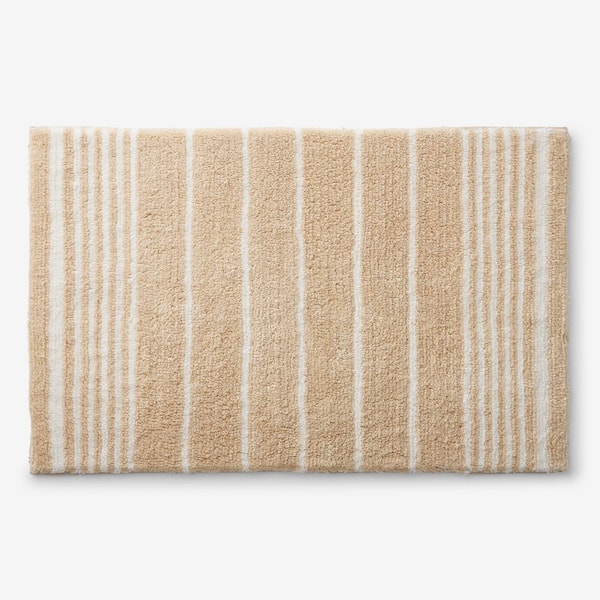 Company Cotton Plush Spa Stripe 17 in. x 24 in. Antique Beige Bath Rug