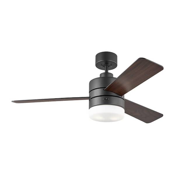Generation Lighting - Era 44 in. Modern Matte Black Ceiling Fan with Black/American Walnut Reversible Blades, Light Kit and Wall Mount Control