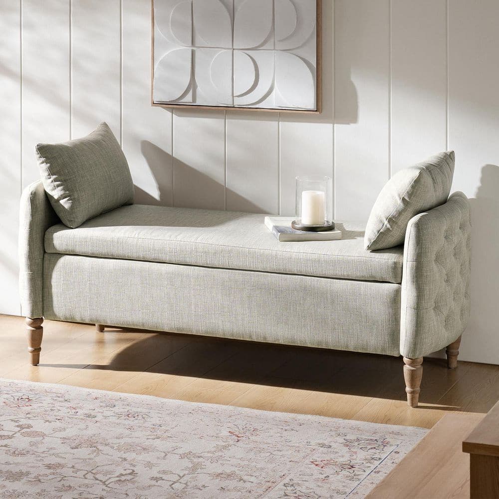 Reg 59 in. Ivory Bench with Solid Wood Legs - thumbnail 8