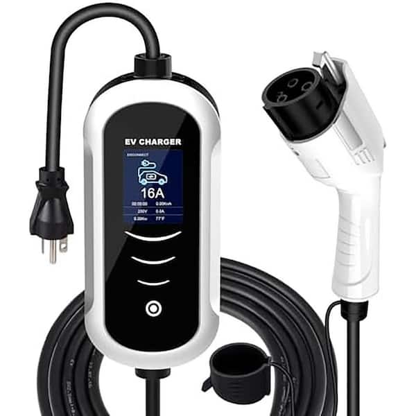 25ft 110-240-Volt Portable EV Charger Adjustable Current Scheduled Charging J1772 NEMA 6-20 5-15 Adapter