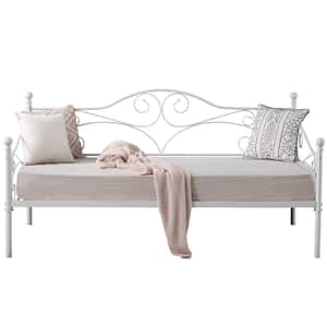 Metal Daybed Frame，White Modern Twin Daybed Frame ，Child Bed Sofa Multifunctional Mattress Foundation，Steel Slats