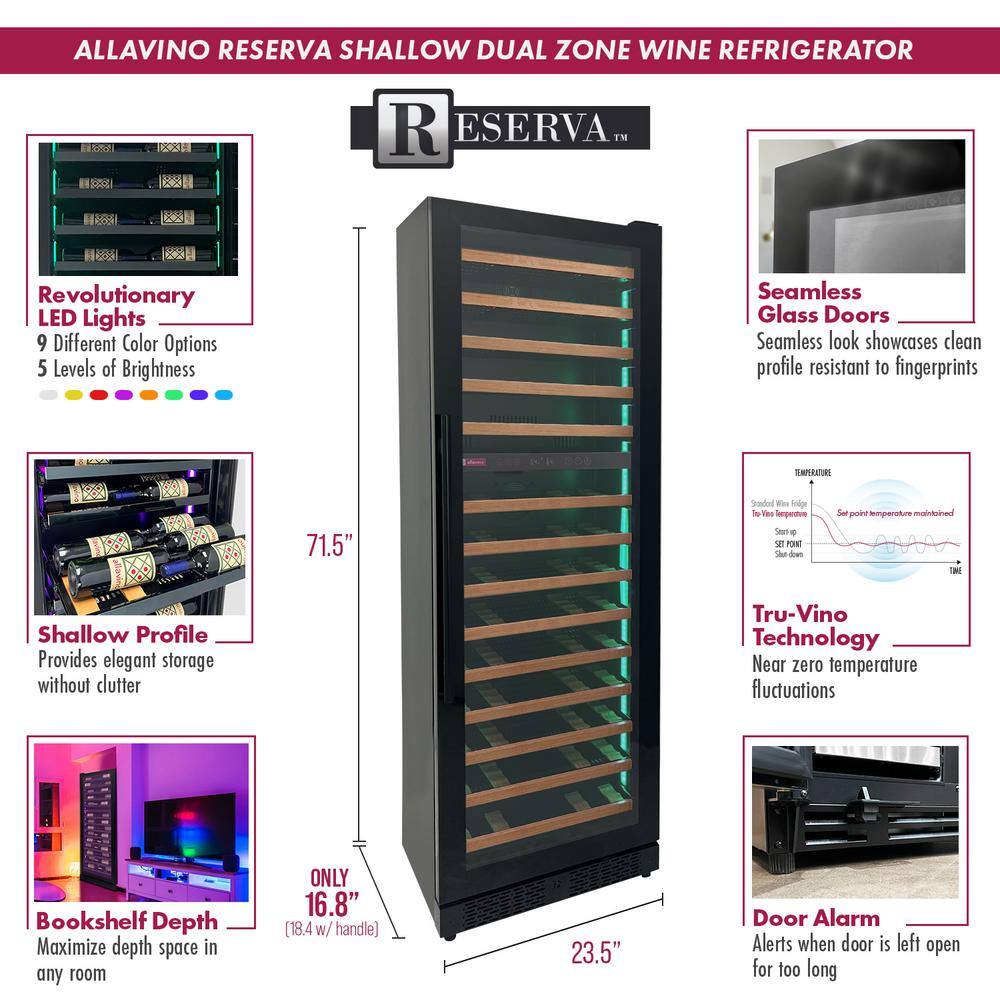 Allavino Dual Zone Black Freestanding 67 Bottle Wine Refrigerator