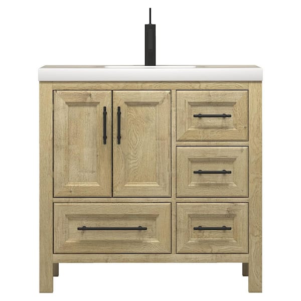 VIV 36 in. W x 20 in. D x 35 in. H Single Sink Freestanding Bath Vanity in Teak Oak with White Acrylic Top