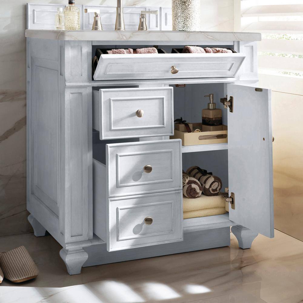 Bright White MDF Single Freestanding Bathroom Vanity with Backsplash