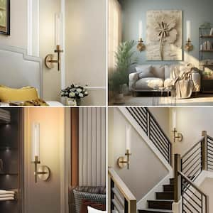 19 in. 1-Light Gold Wall Sconce, Modern Wall Light with Glass Tube for Living Room, Dining Room (1-Sets)