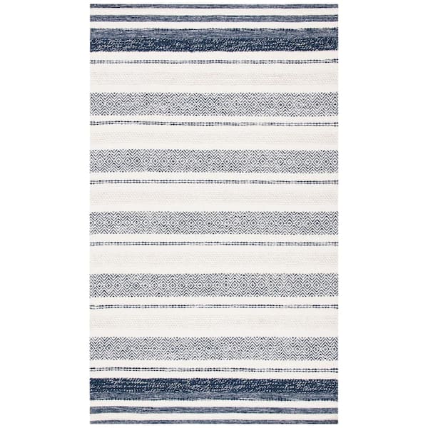 SAFAVIEH Striped Kilim Ivory Navy Doormat 3 ft. x 5 ft. Chevron Striped Area Rug