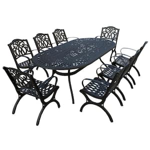 Black 9-Piece Aluminum Outdoor Oval Dining Height Outdoor Dining Set