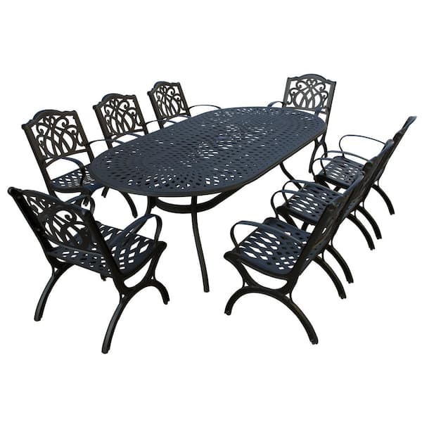 Black 9-Piece Aluminum Outdoor Oval Dining Height Outdoor Dining Set