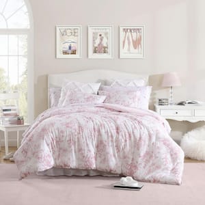 Delphine 3-Piece Pink Cotton Full/Queen Comforter Set