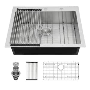 30 in. x 20 in. Single Bowl Drop-In 16-Gauge Stainless Steel Topmount Kitchen Sink w/Bottom Grid