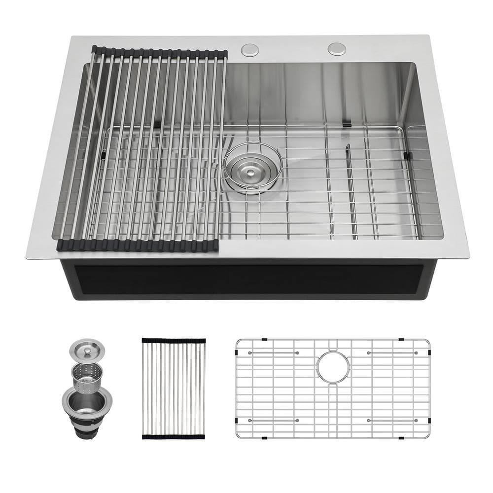 33 Inch Drop-In Kitchen Sink Workstation With Faucet – Gunmetal Black 16 Gauge Stainless Steel