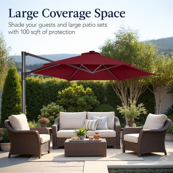 10ft solar patio offset umbrella burgundy Best Choice Products 10ft 360 Rotating Cantilever Offset Hanging Patio Umbrella
