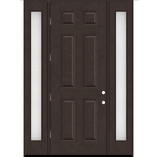 Regency 68 in. x 96 in. 6 Panel RHOS Hickory Stain Mahogany Fiberglass Prehung Front Door w/Obscure14in. SLs 6-9/16