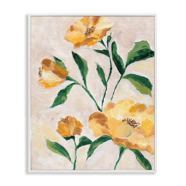 Stupell Industries Yellow Camellia Blossoms by Nikita Jariwala White Framed Nature Giclee Art Print 14 in. x 11 in.