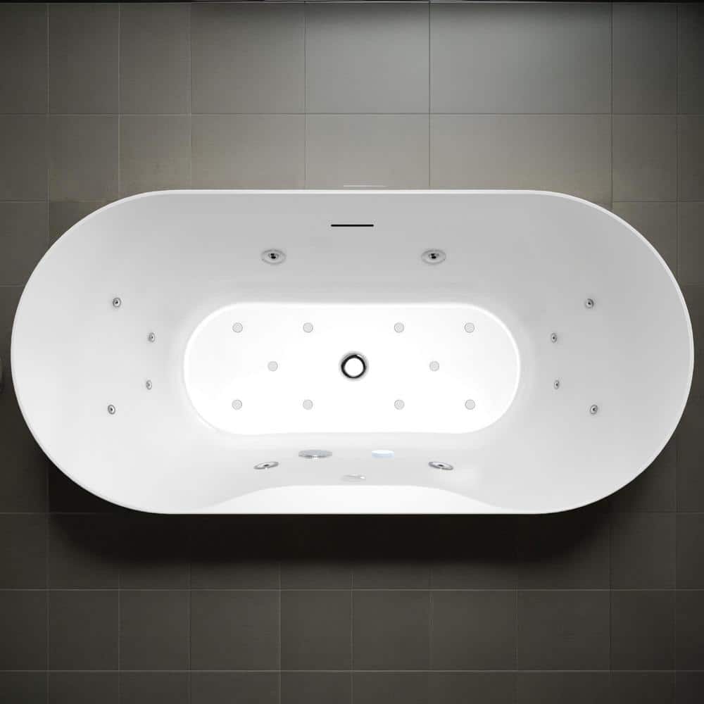 67-Inch White Acrylic Freestanding Whirlpool Bathtub with Chromotherapy