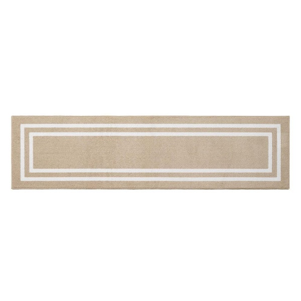 Machine Washable Non-Skid Beige /White  2.2 ft. x 8 ft. All Loop Tufted Area Rug