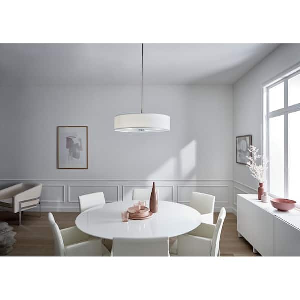 5-Light Brushed Nickel Transitional Shaded Kitchen Drum Pendant Hanging Light with Fabric Shade