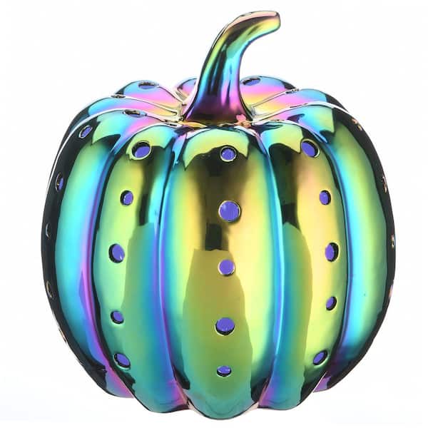 National Tree Company 12 in. LED Lit Iridescent Pumpkin Decor, Battery Operated