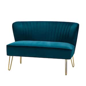 Alonzo 45 in. Contemporary Velvet Tufted Back Teal 2-Seats Loveseat with U-Shaped Legs