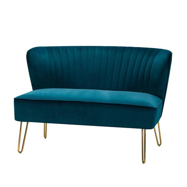 JAYDEN CREATION Alonzo 45 in. Contemporary Velvet Tufted Back Teal 2-Seats Loveseat with U-Shaped Legs